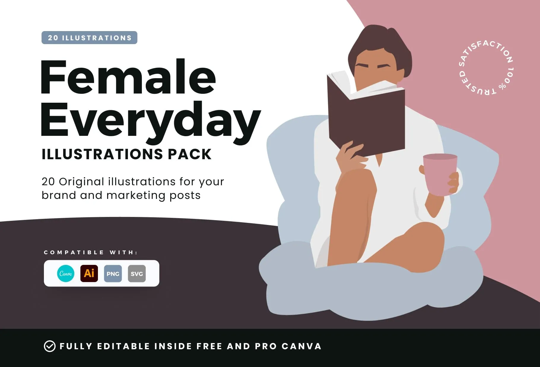 20 Unique Female Everyday Illustrations Fully Editable in Canva Pack 02