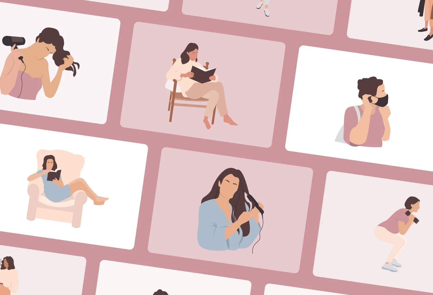 20 Unique Female Everyday Illustrations Fully Editable in Canva Pack 02