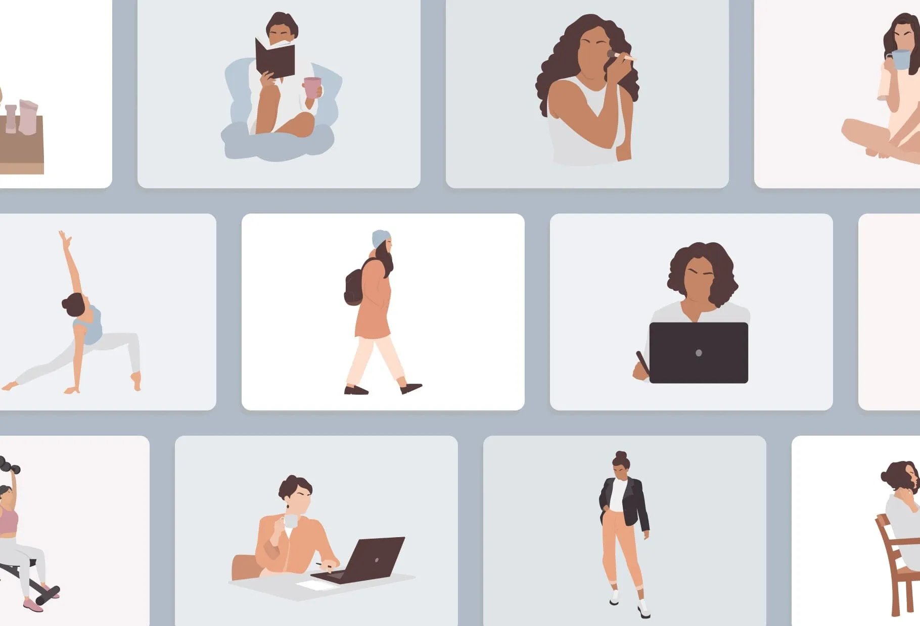 20 Unique Female Everyday Illustrations Fully Editable in Canva Pack 02