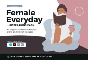 20 Unique Female Everyday Illustrations Fully Editable in Canva Pack 02