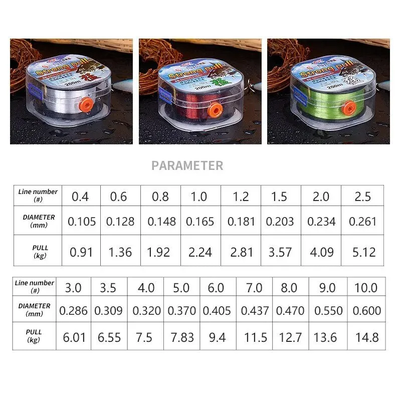 200M Strong Fishing Line Japan Durable Monofilament Nylon 2-33LB