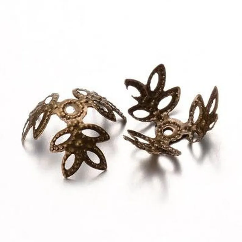 3-Petal Leaf Antique Bronze Iron Filigree Flexible Bead Cap - Qty 20, 50 or 100