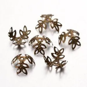 3-Petal Leaf Antique Bronze Iron Filigree Flexible Bead Cap - Qty 20, 50 or 100