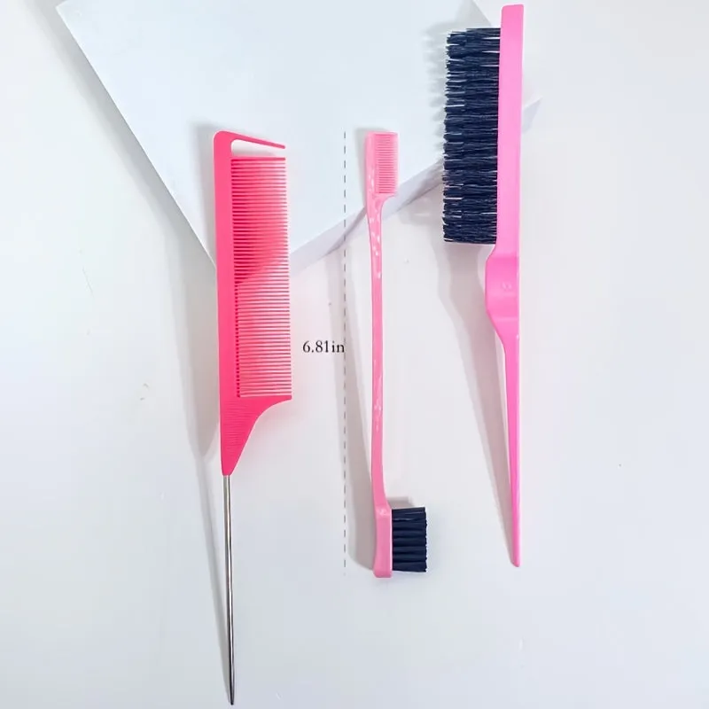 3-Piece Hair Styling Comb Set (Pink)