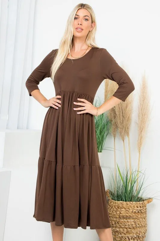 A Joy Forever Tiered Midi Dress in Brown