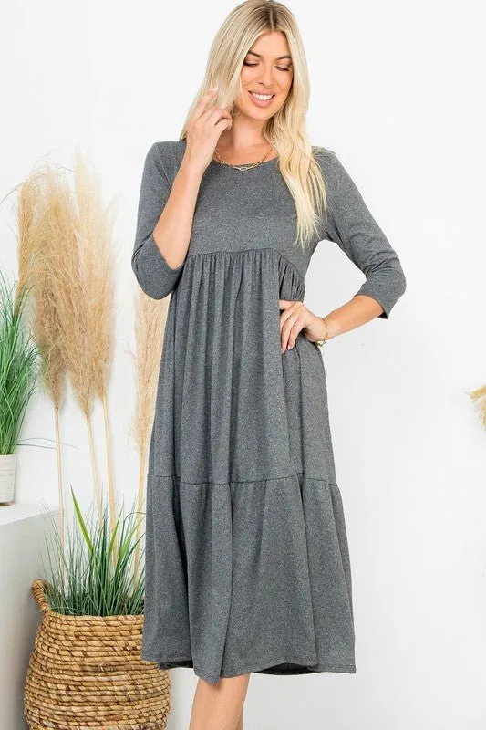 A Joy Forever Tiered Midi Dress in Charcoal