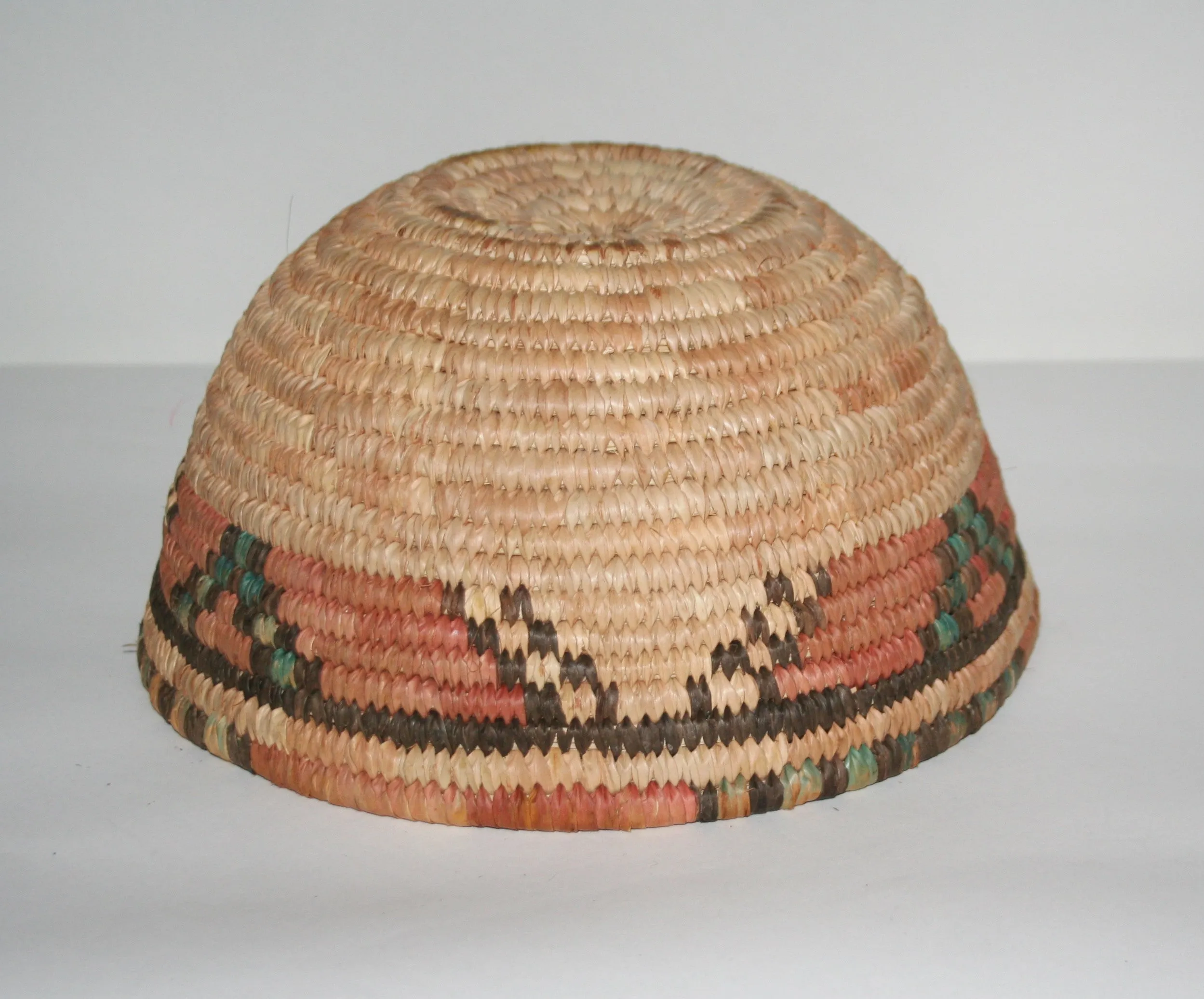 African Coiled Grass Hausa Bowl Basket - Nigeria Vintage 10" D X 6" H