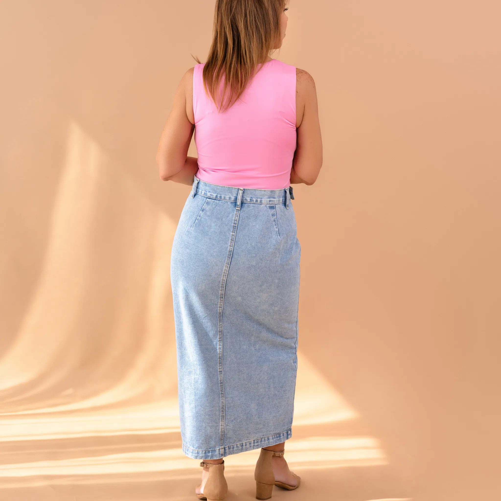 Always Chic Denim Midi Skirt