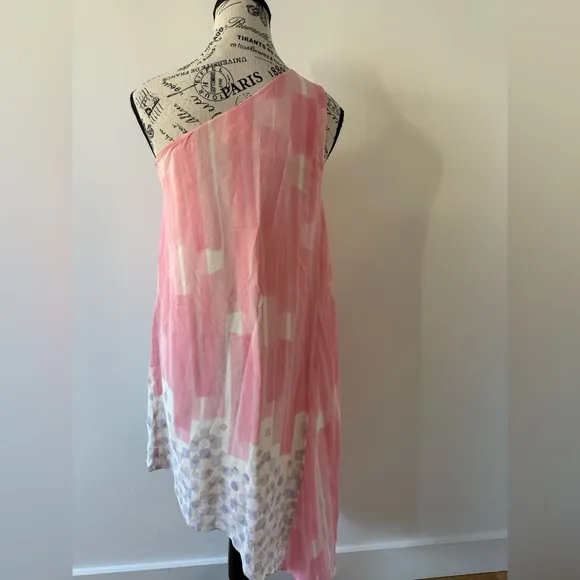 Anthropologie Pink One-Shoulder Dress 100% Silk