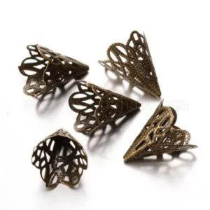 Antique Bronze Iron Filigree Wide Cone Bead Caps - Qty 20 or 40