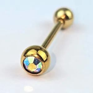 Aurora Gem Gold Tone Simply Stylish Barbell Tongue Ring