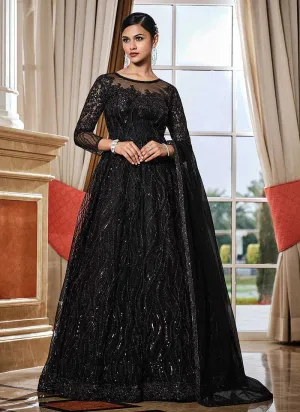 Black Floral Embroidered Stylish Lehenga/ Pant Style Anarkali