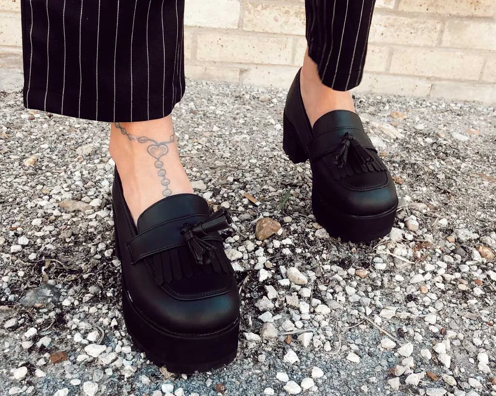 Black TUKskin™ Fringe Loafer Platform