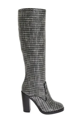 Black White Chevron Woven Boots