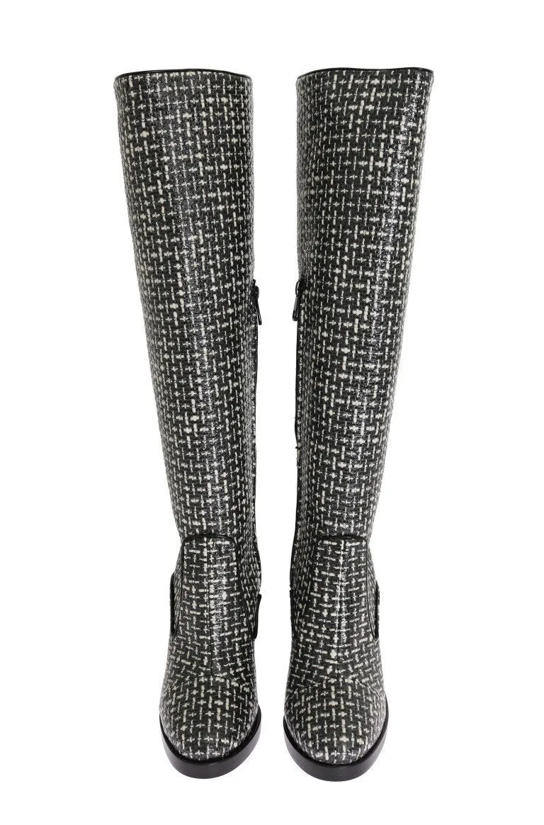 Black White Chevron Woven Boots