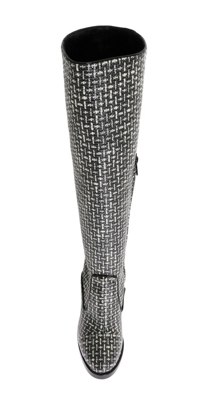 Black White Chevron Woven Boots
