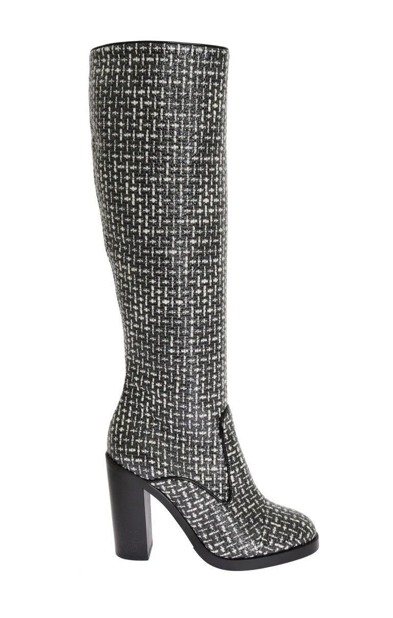 Black White Chevron Woven Boots