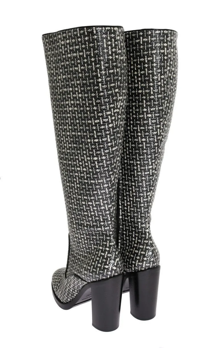Black White Chevron Woven Boots