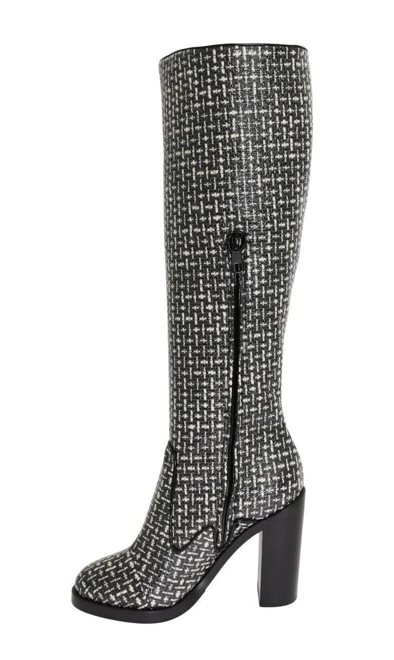 Black White Chevron Woven Boots