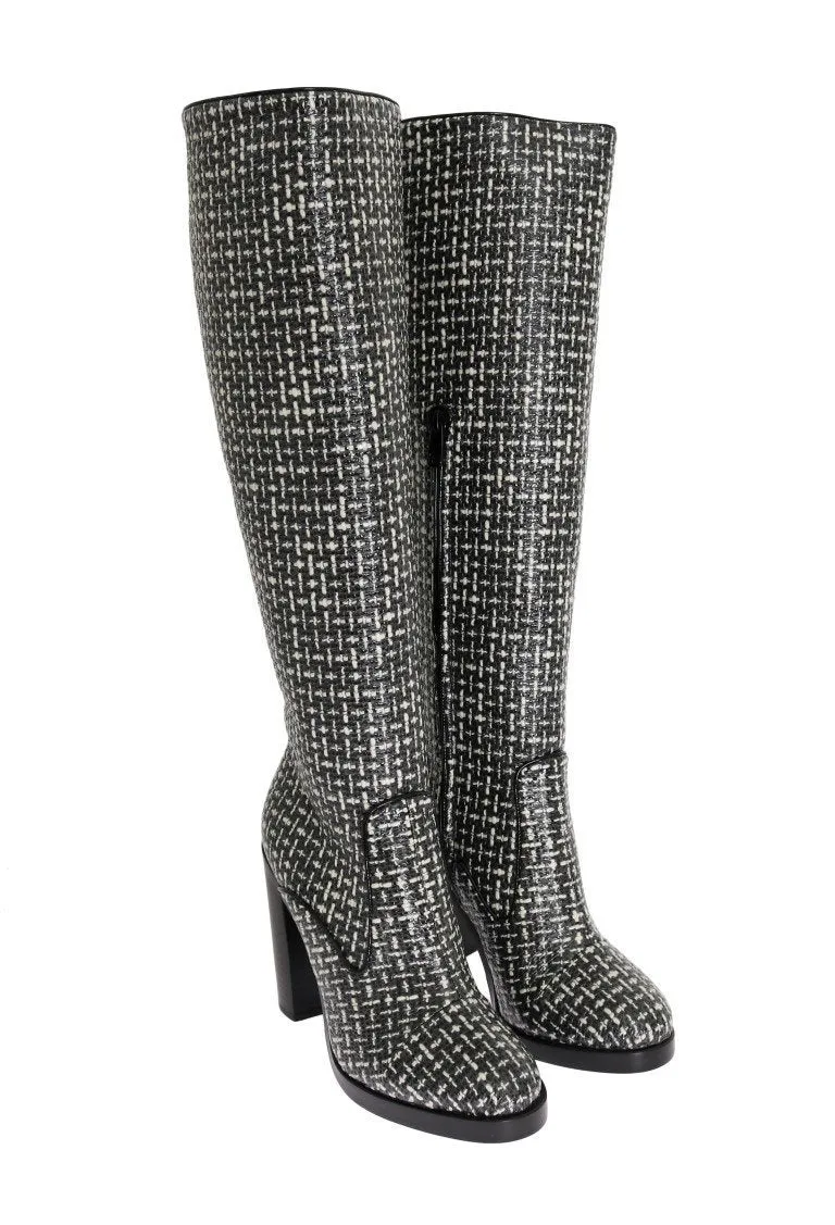 Black White Chevron Woven Boots