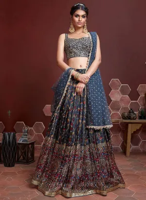 Blue and Gold Stylish Lehenga Choli