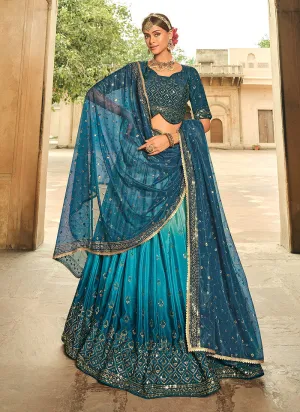 Blue Shaded Heavy Embroidered Stylish Lehenga Choli