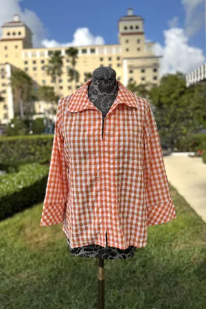 Boho Chic Orange and White Gingham Blouse