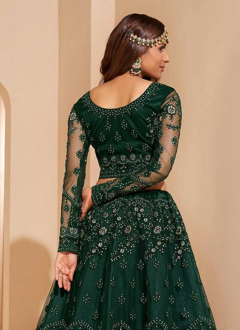 Bottle Green Floral Embroidered Stylish Lehenga Choli