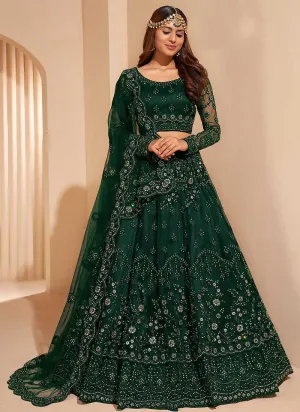 Bottle Green Floral Embroidered Stylish Lehenga Choli