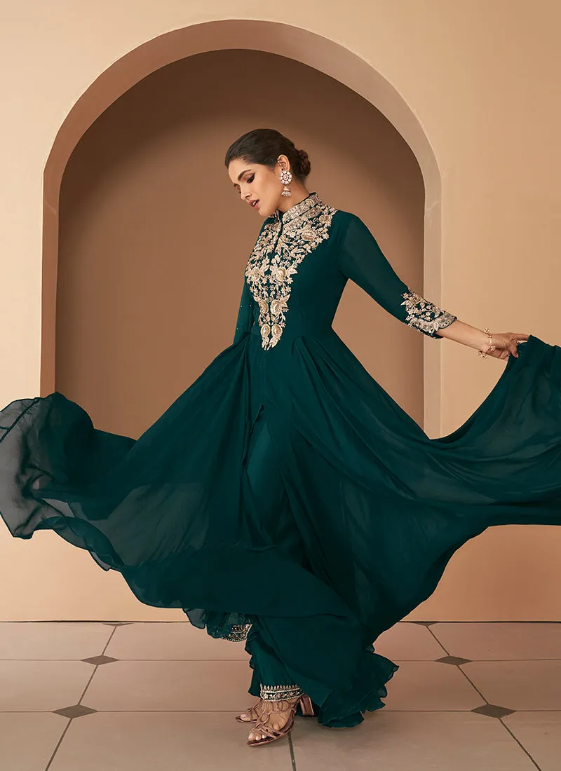 Bottle Green Heavy Embroidered Stylish Anarkali