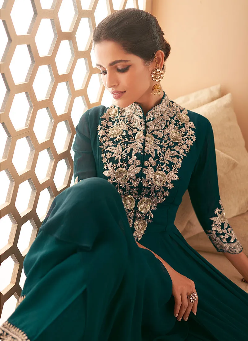 Bottle Green Heavy Embroidered Stylish Anarkali
