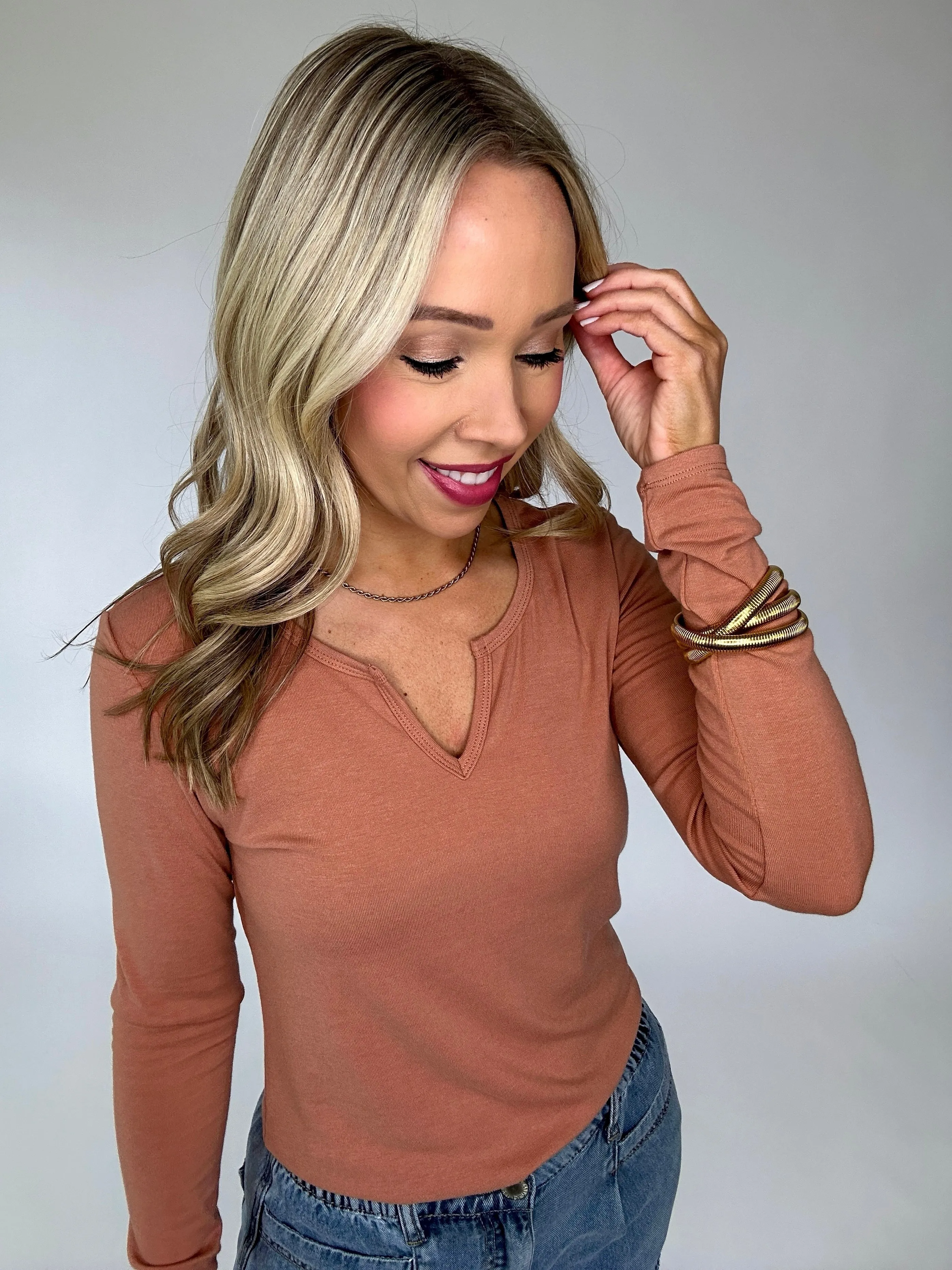 Center Stage Long Sleeve Top - Persimmon