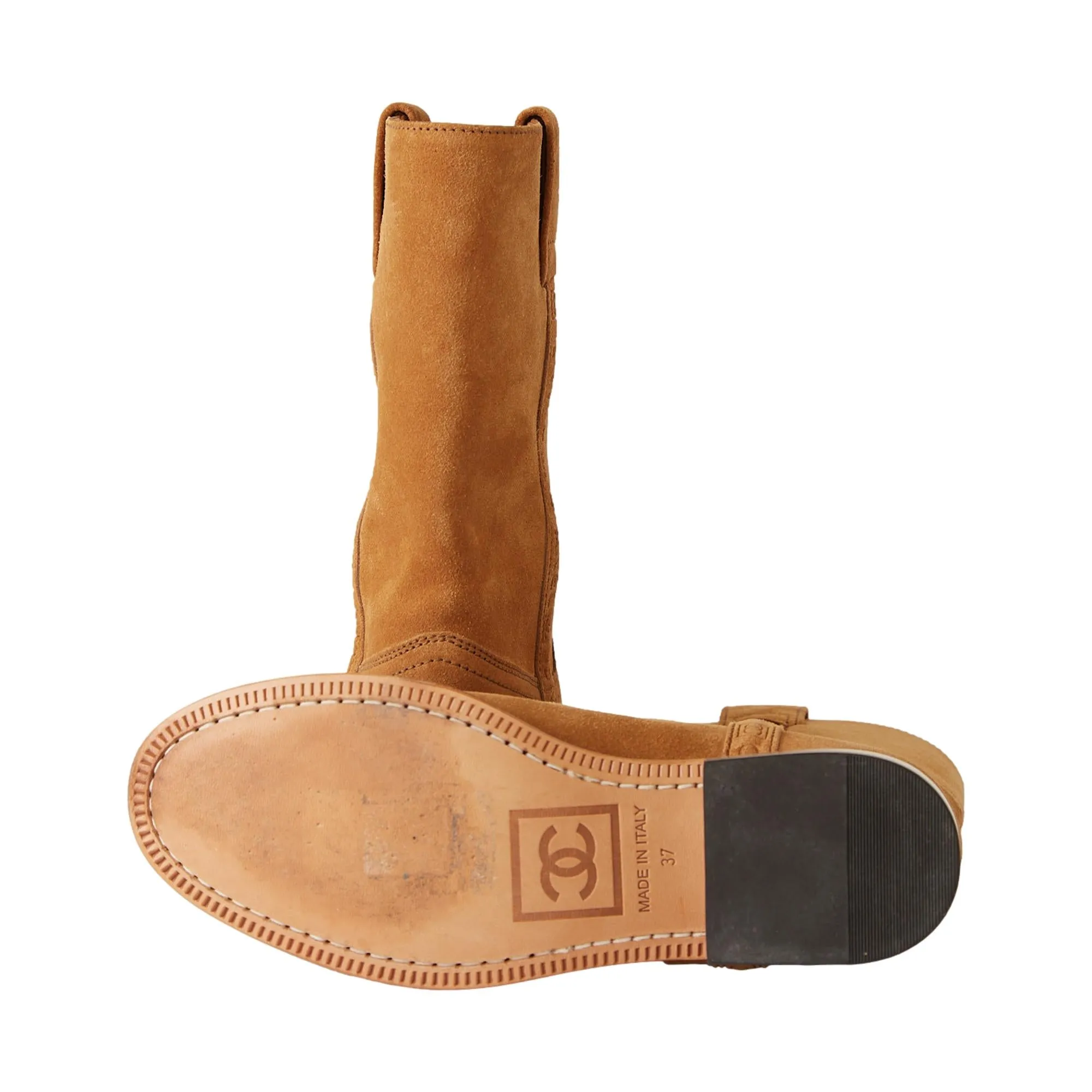 Chanel Brown Suede Logo Boots