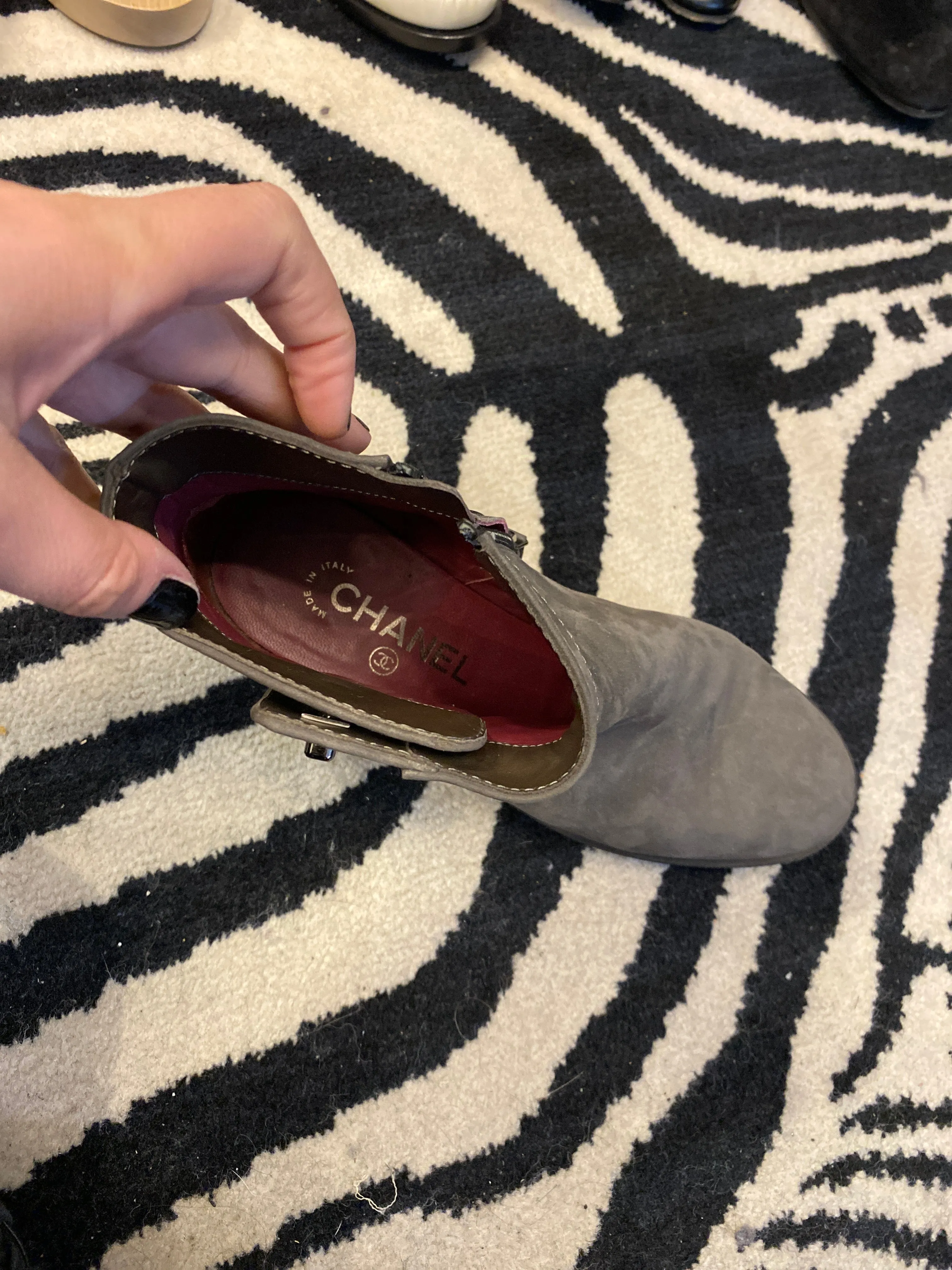Chanel Dark Grey Suede Calfskin Side Zip Bootie