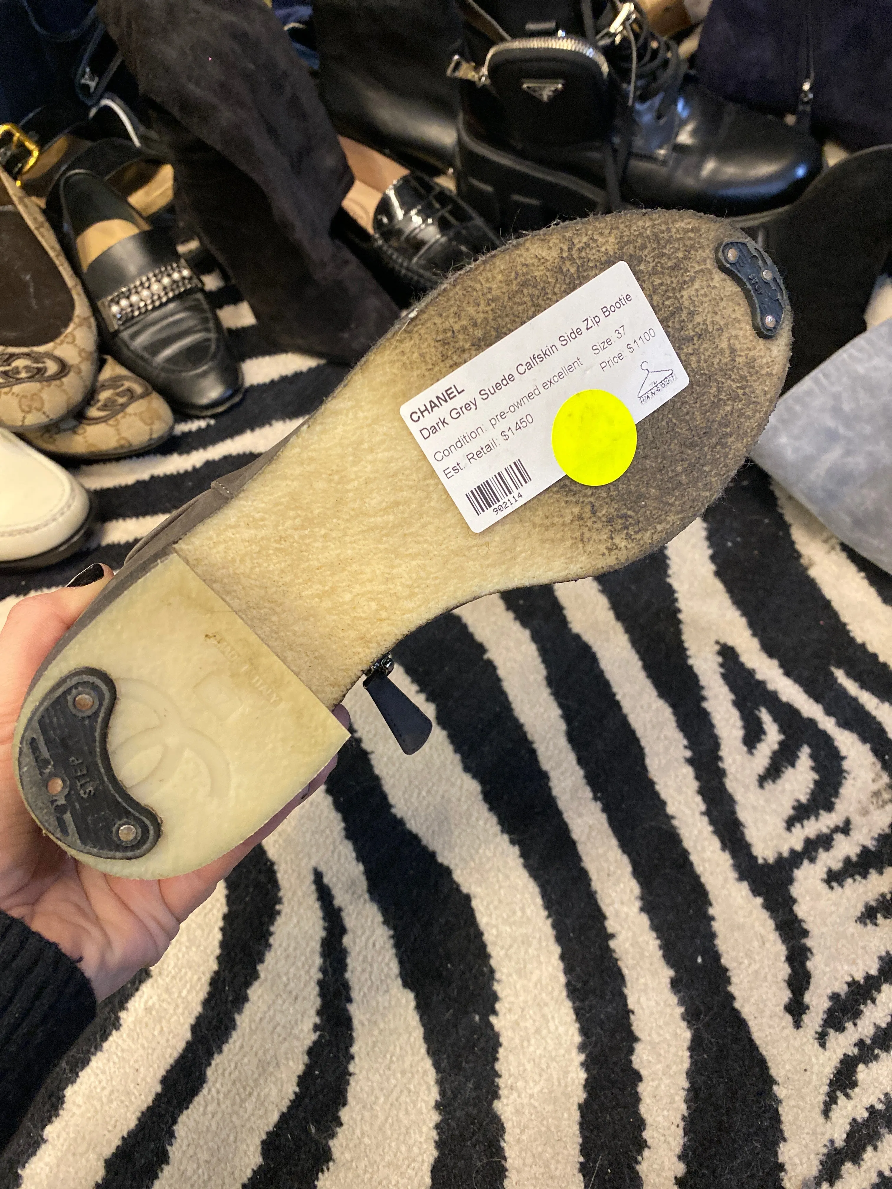 Chanel Dark Grey Suede Calfskin Side Zip Bootie