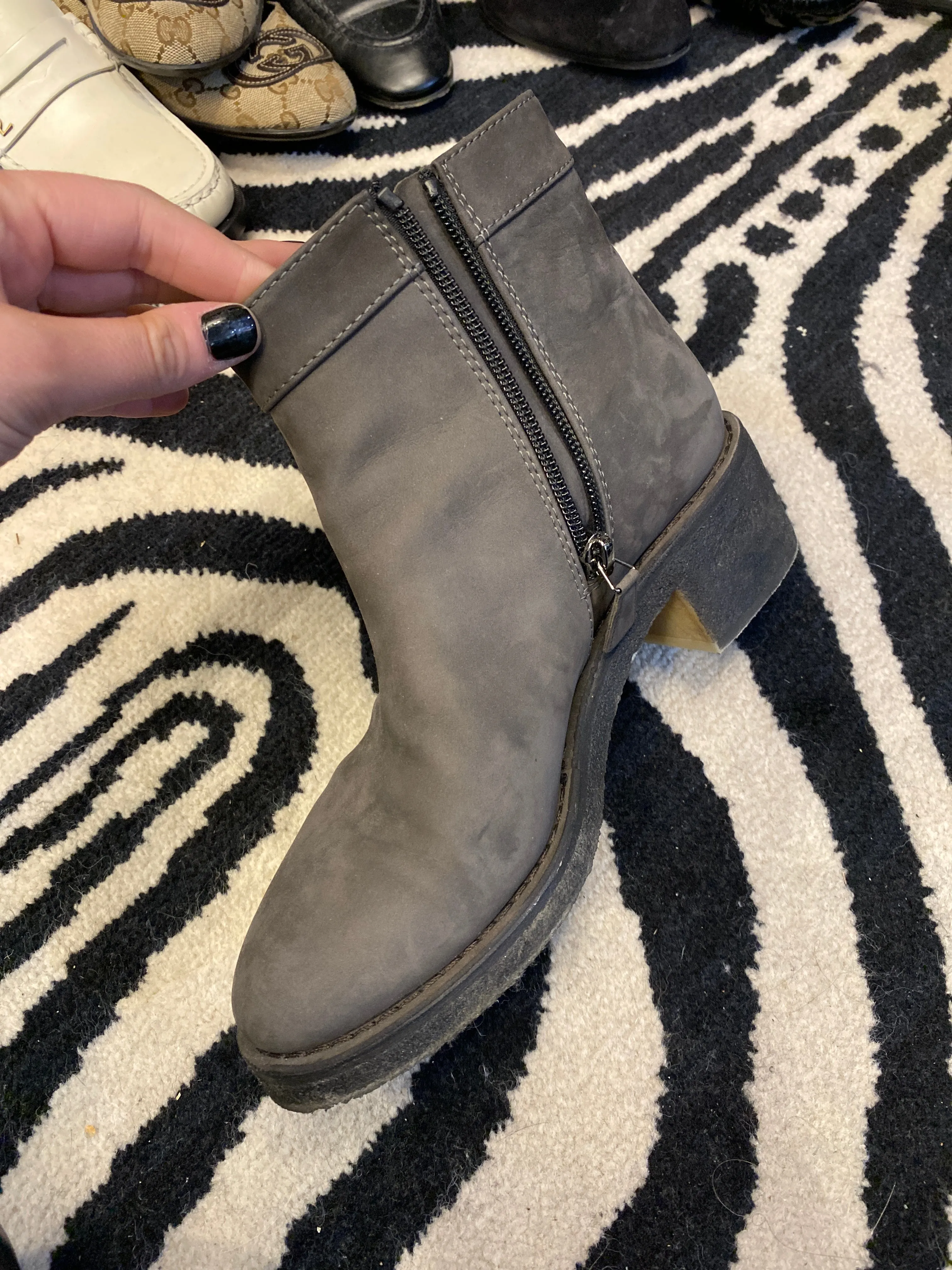 Chanel Dark Grey Suede Calfskin Side Zip Bootie