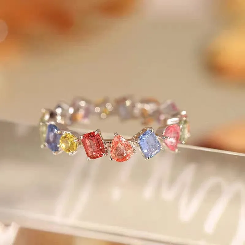 Chic Colorful Rainbow Rhinestone Ring