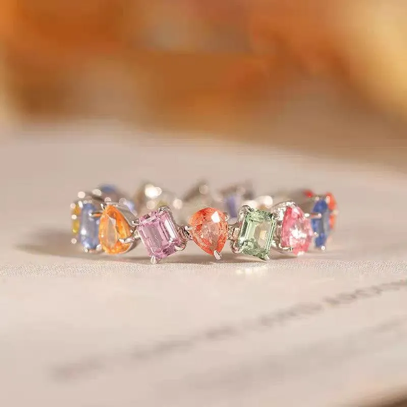 Chic Colorful Rainbow Rhinestone Ring