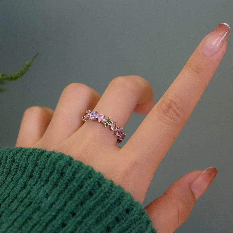 Chic Colorful Rainbow Rhinestone Ring