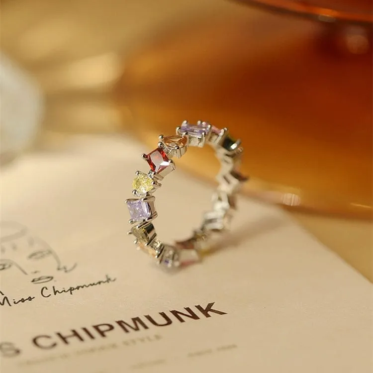 Chic Colorful Rainbow Rhinestone Ring