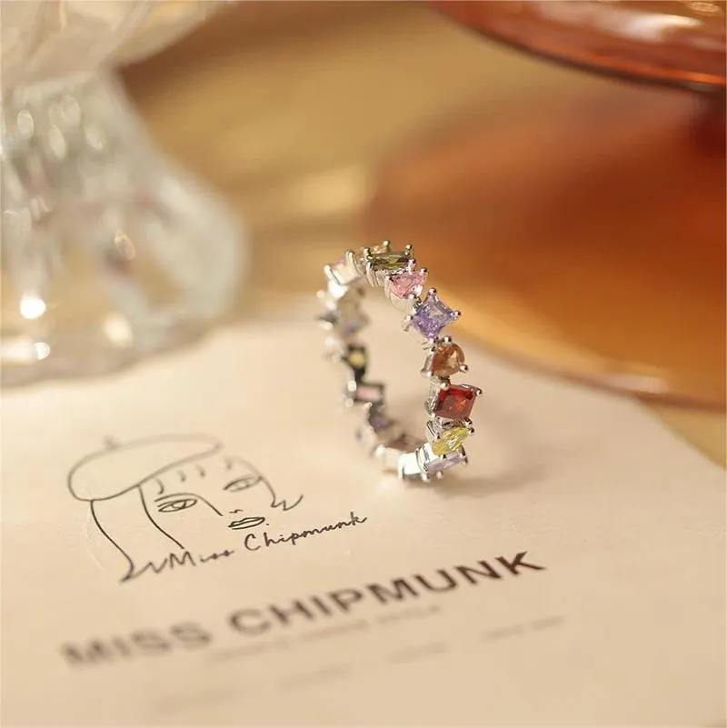 Chic Colorful Rainbow Rhinestone Ring