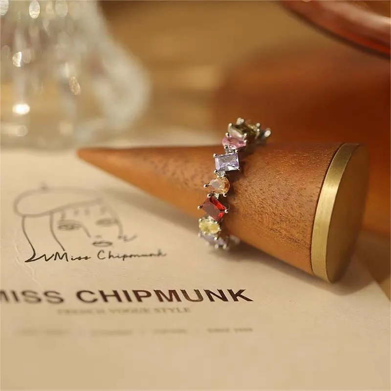 Chic Colorful Rainbow Rhinestone Ring