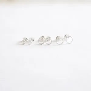 Classic and Stylish, Hand-Crafted Set of Three Small Open Circle Stud Earrings - 0208
