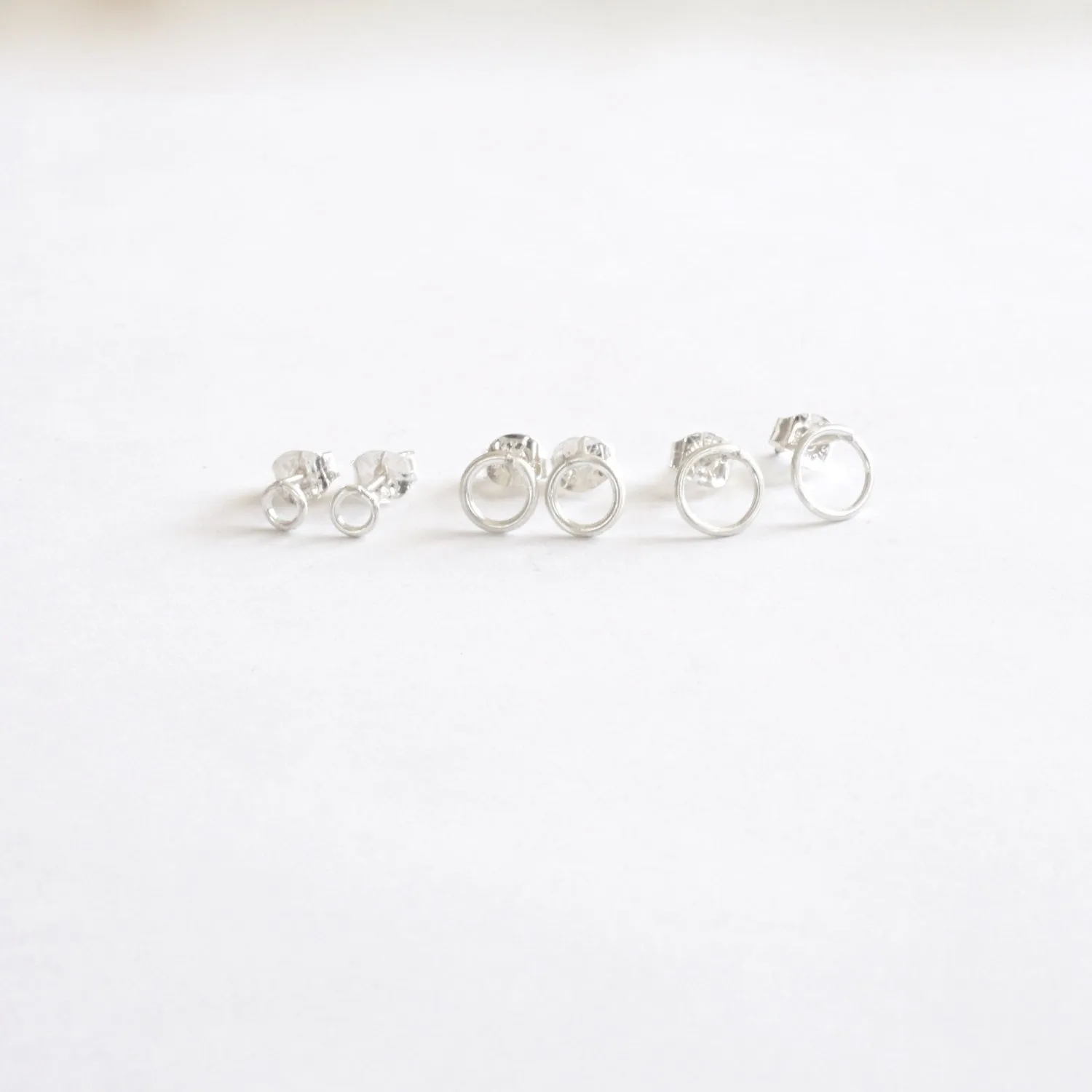 Classic and Stylish, Hand-Crafted Set of Three Small Open Circle Stud Earrings - 0208