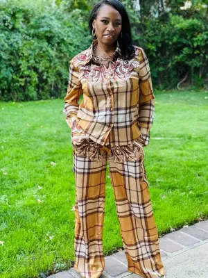 Coffee Plaid Pant Set