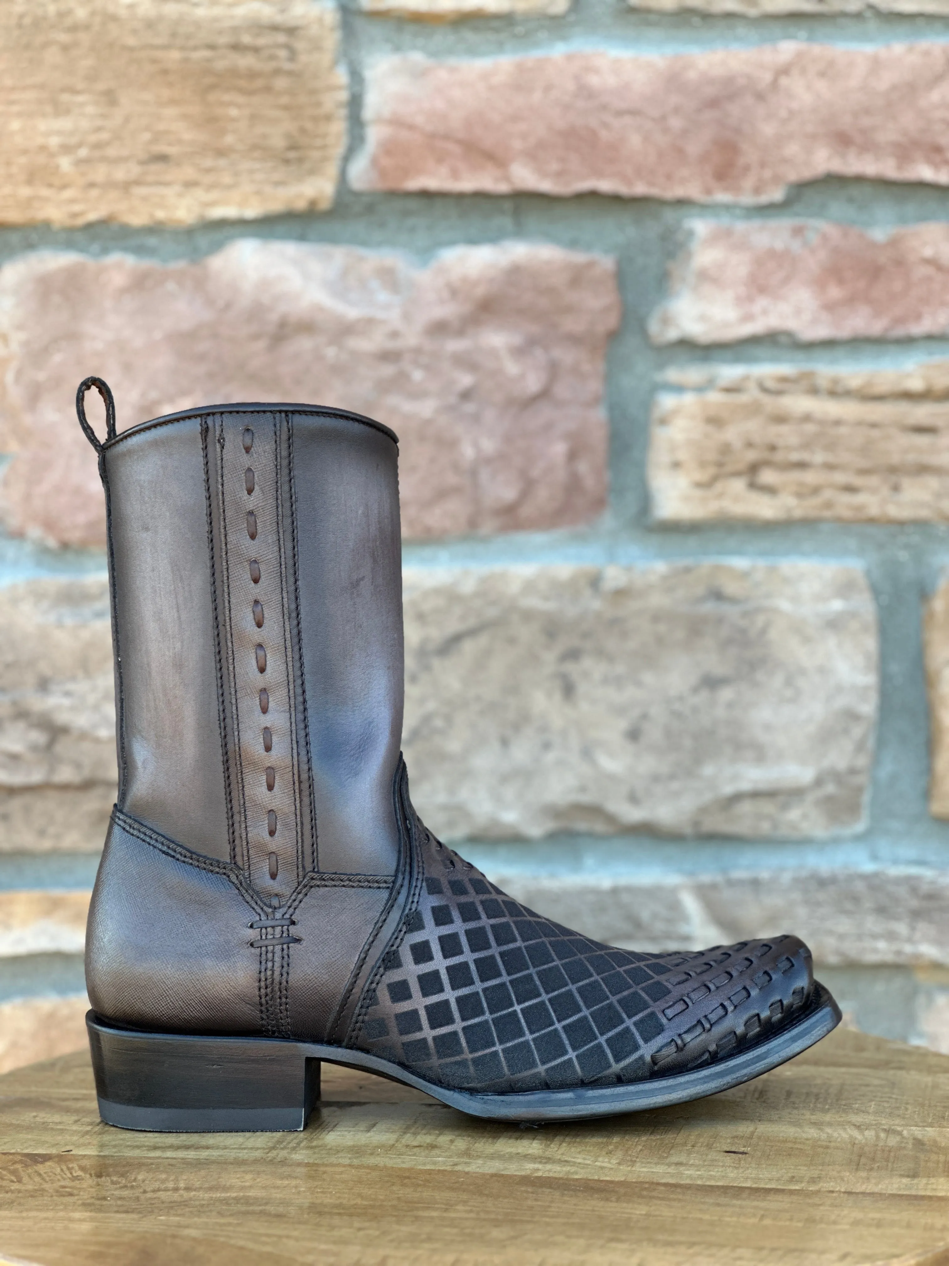 Cuadra Black Grey Laser & Woven Narrow Square Toe Boots CU498