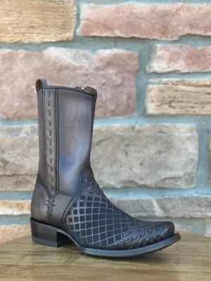 Cuadra Black Grey Laser & Woven Narrow Square Toe Boots CU498