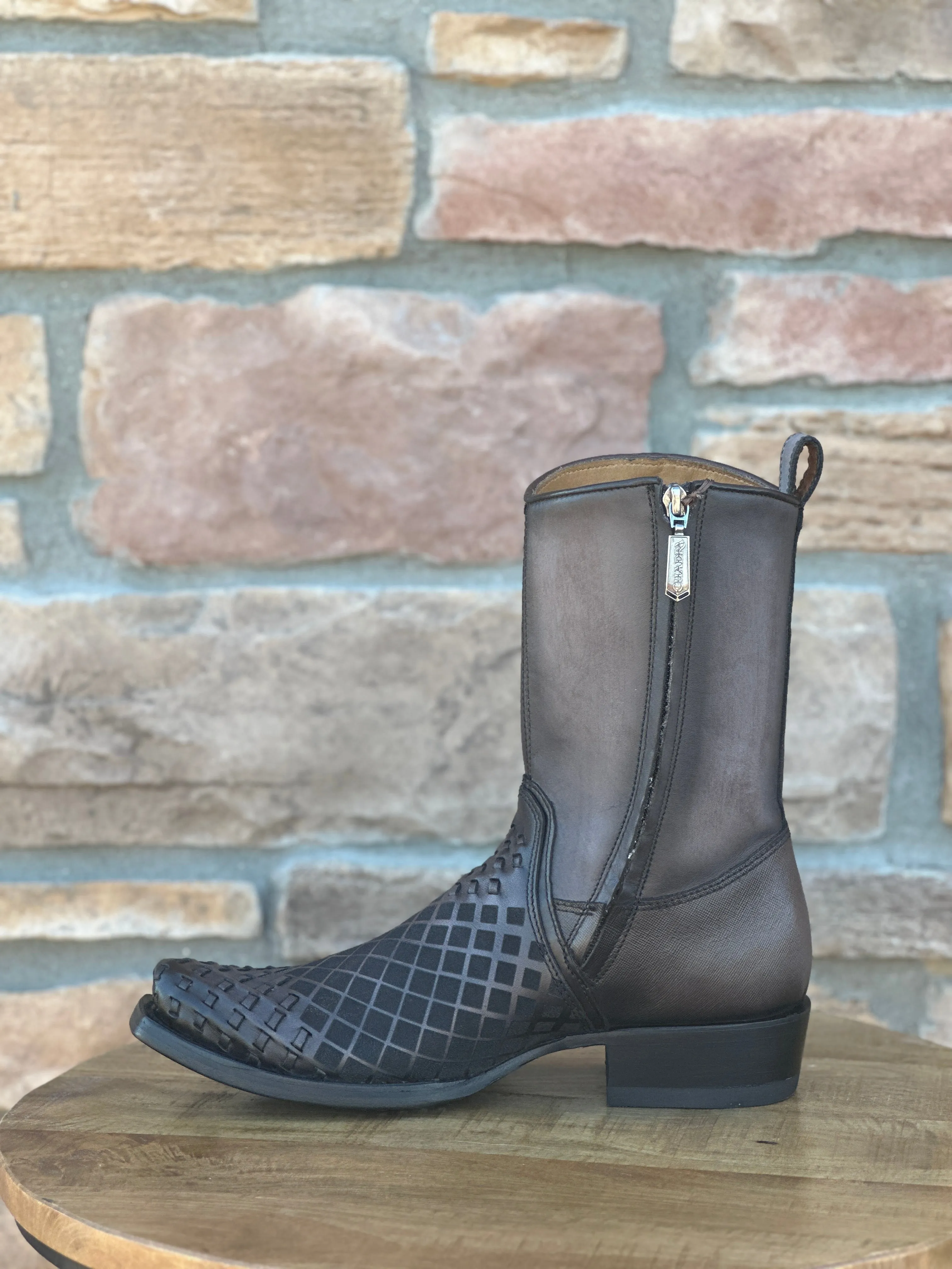 Cuadra Black Grey Laser & Woven Narrow Square Toe Boots CU498
