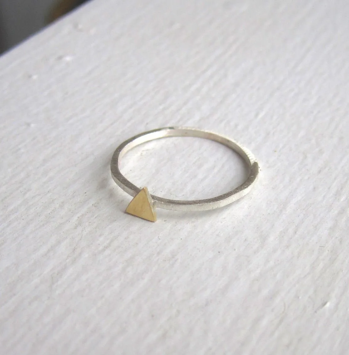Distinctively Stylish, Hand-Made, Square Cut Stacking Ring With A Delicate Centered Triangle - 0131