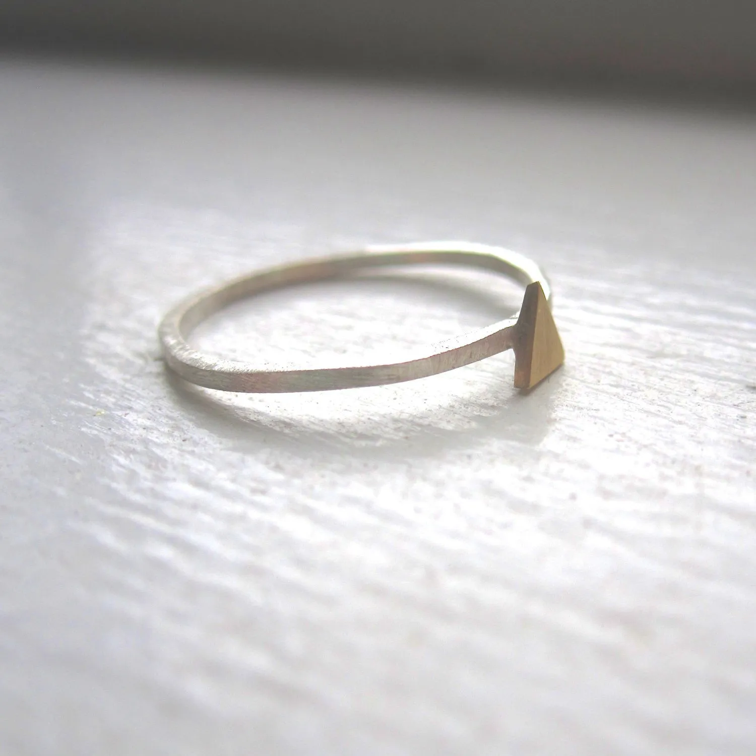 Distinctively Stylish, Hand-Made, Square Cut Stacking Ring With A Delicate Centered Triangle - 0131